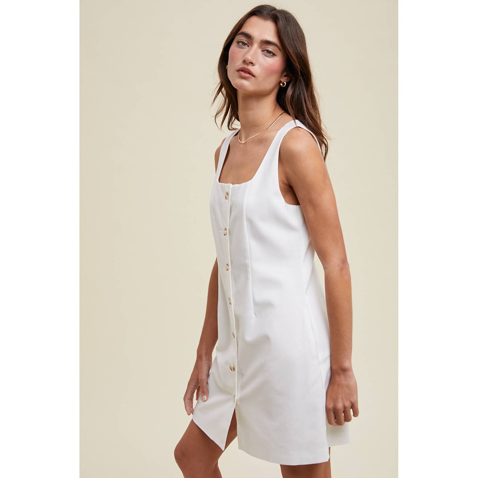 OFF WHITE BUTTON-UP LINEN MINI DRESS / WL25-10332 for wholesale on Faire2