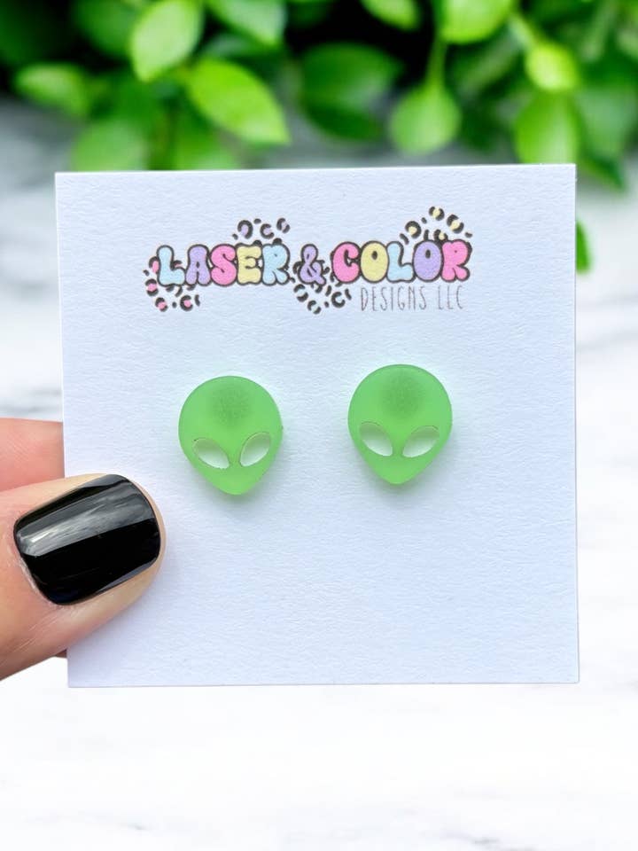 Alien Earrings, Halloween Earrings, Glow in the Dark for wholesale by Laser & Color Designs LLC