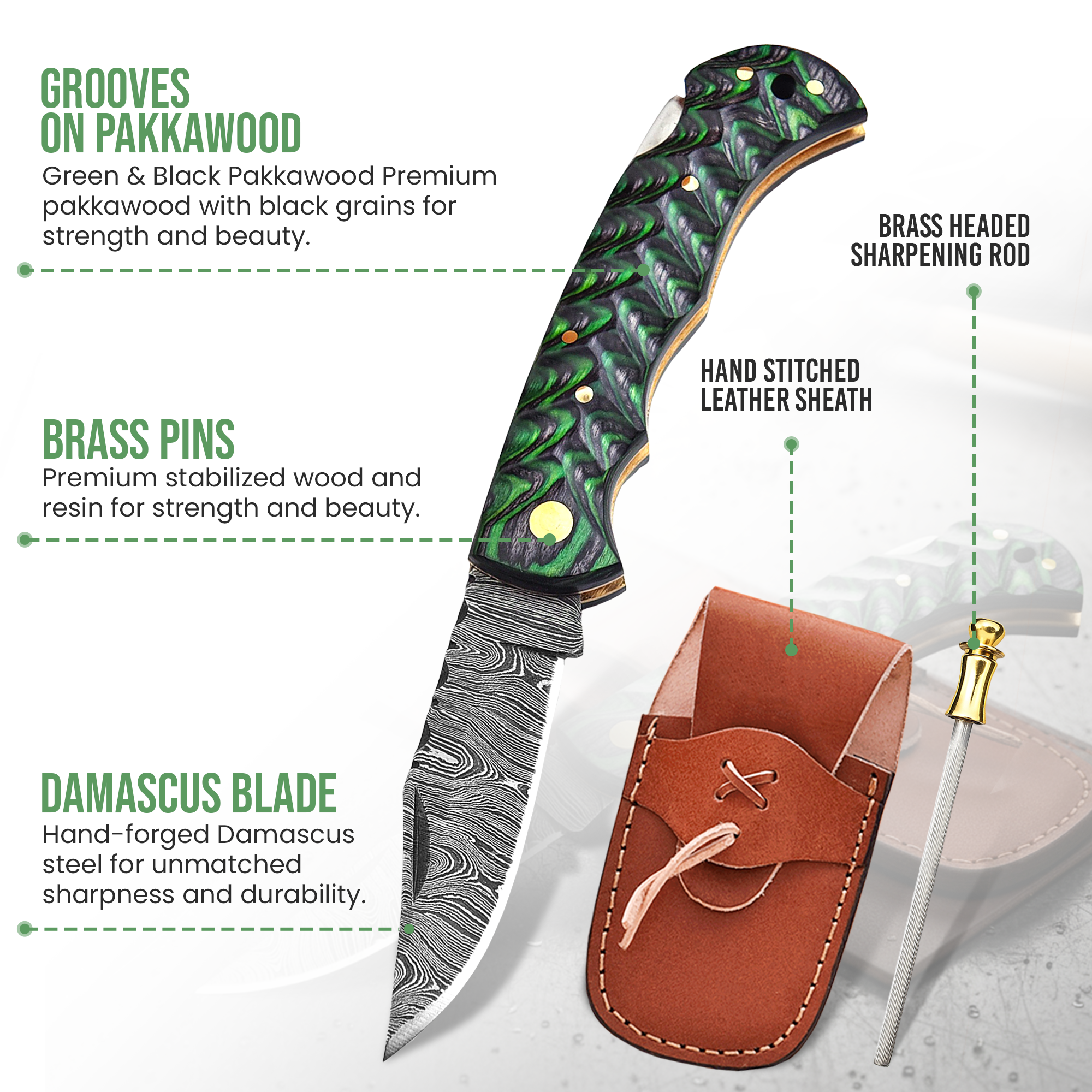 FH KNIVES - Venta al por mayor Cuchillos de bolsillo/Soportes - Navaja plegable de 6.5' hecha a mano de Damasco, Navaja de bolsillo1