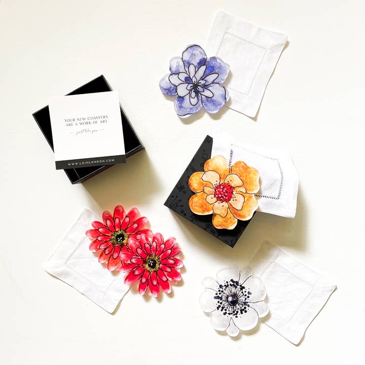LO in LONDON® - Wholesale Coasters - JULIE ACRYLIC FLORAL COASTER SET3