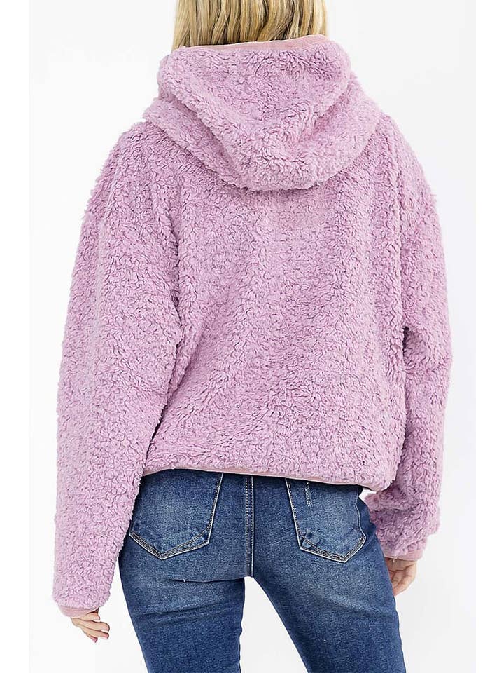 ROUSSEAU - Wholesale Jacket - Women's - SOLID SHERPA HOODED ZIP UP POCKET FRONT JACKET13