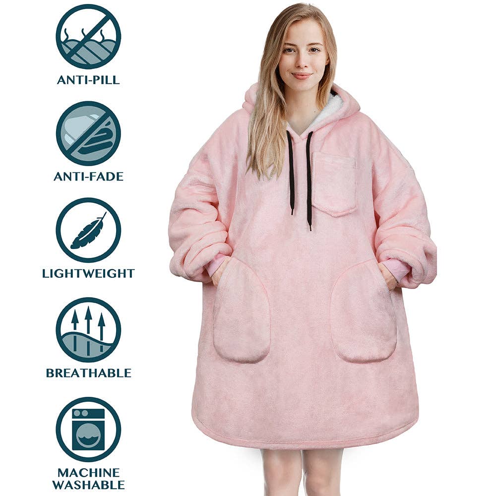 Pavilia - Wholesale Hoodie - Women's - Chest Pocket Sherpa Hoodie Blanket - Patch Pocket (Regular / Long)52