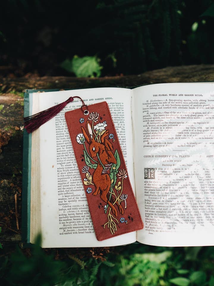 Spring Hare | Embroidered Bookmark for wholesale by Fablewood Goods