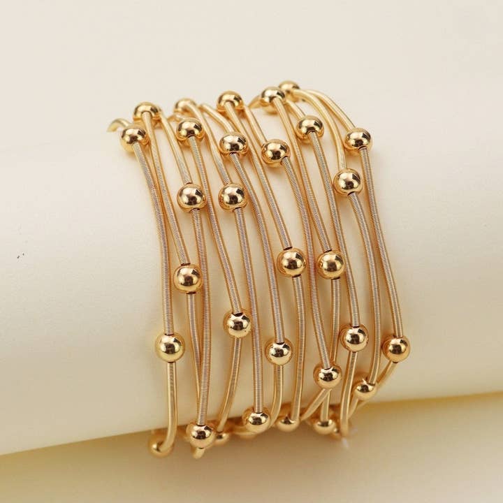 MiMi Wholesale - Wholesale Jewelry Set - CB2175 Metallic Beads And Coils Bracelet Set