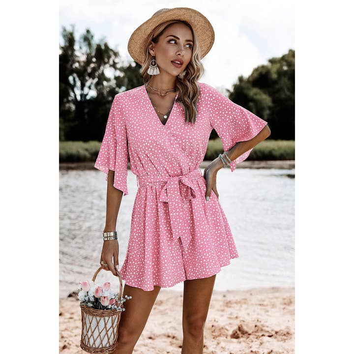 Supreme Fashion - Vente Combishort – femme - Combishort à ourlet évasé avec col en V, volants et ceinture3