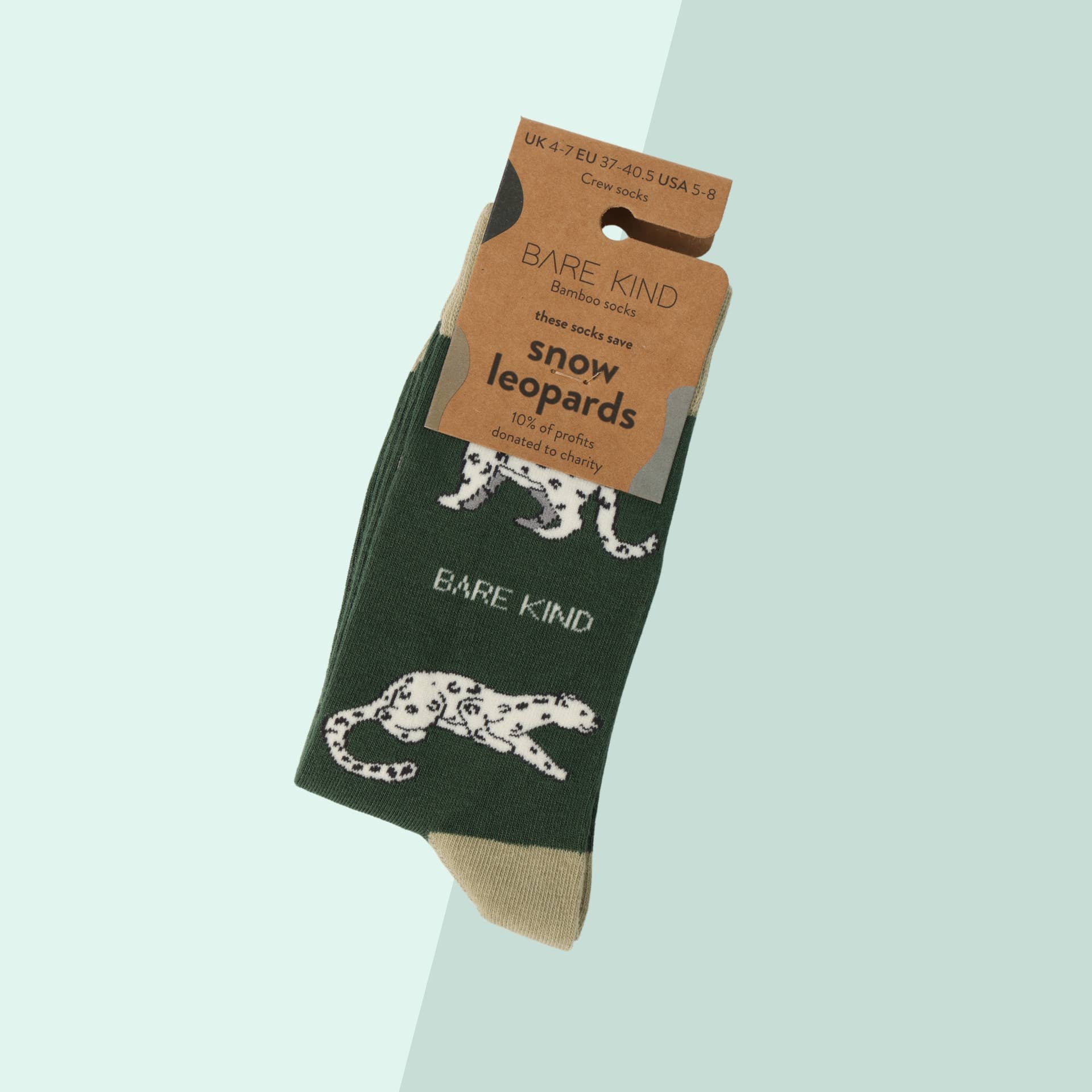 Bare Kind Socks - Wholesale Socks - Unisex - Snow Leopard Socks | Bamboo Socks | Sea Green Socks1