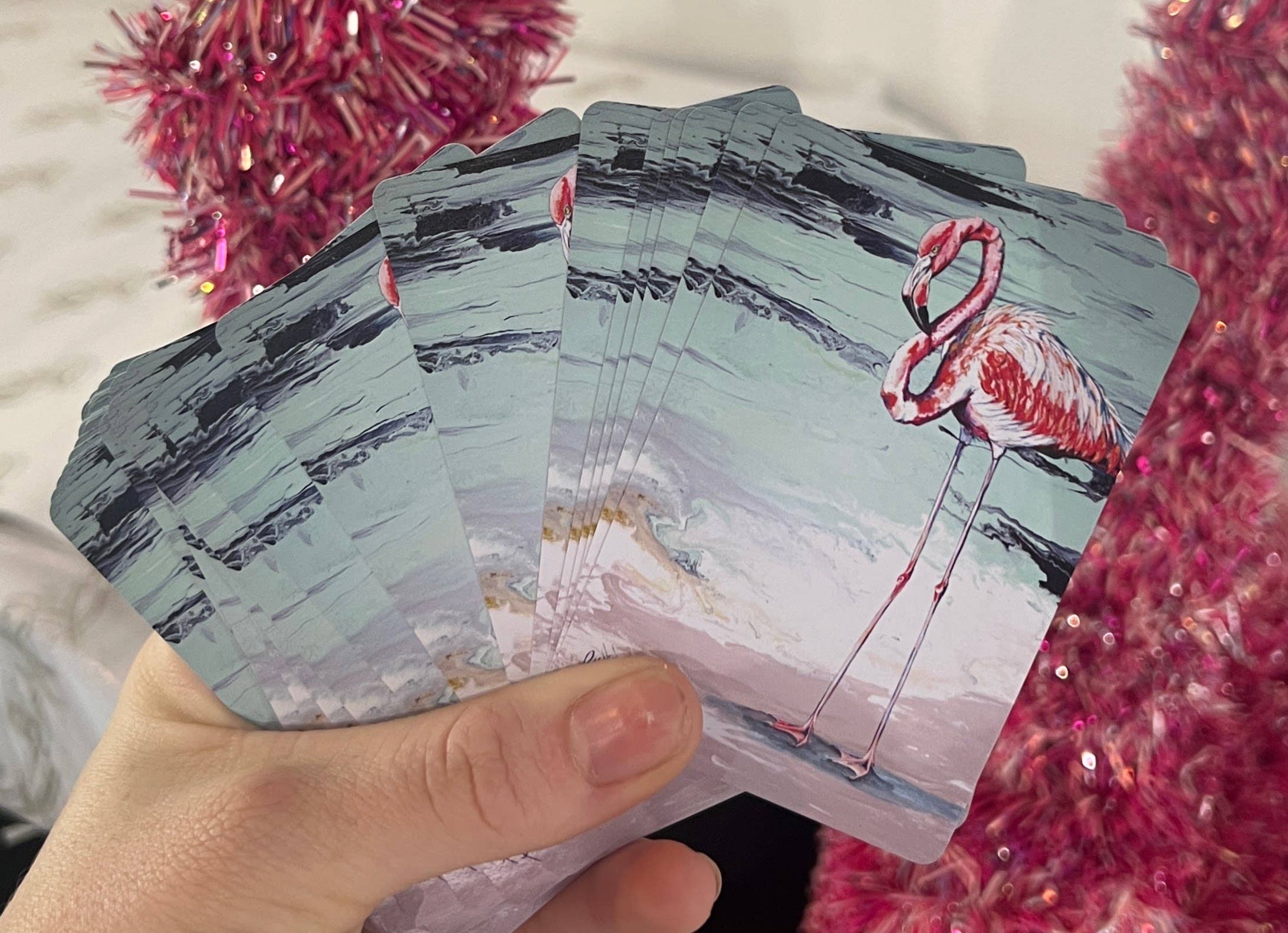 Rachel Pierce Art Gallery - Wholesale Playing Cards - Flamingo Playing Cards in Magnetic Closure Box2