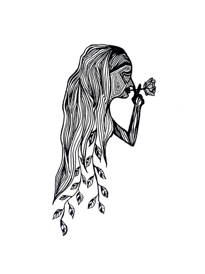No Fucks Art Print (woman smoking rose) for wholesale by Mind & Company