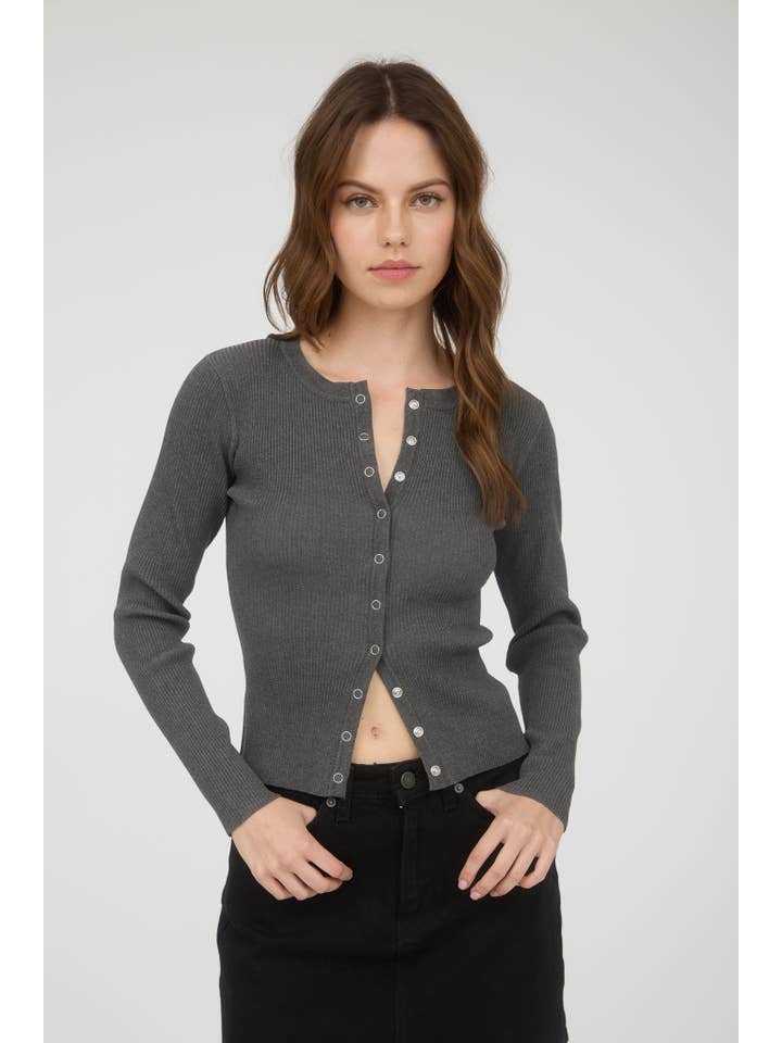 The Workshop Studio - Vente Cardigan – femme - GILET EN MAILLE À COL ROND AVEC BOUTONS-PRESSION40