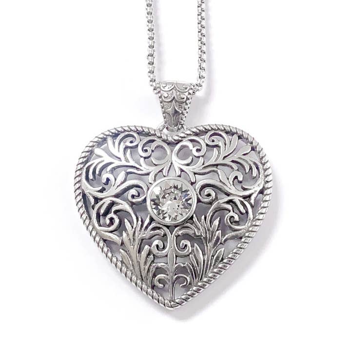 Classic Silver-Plated Heart Pendant Necklace with Crystal for wholesale by Controse