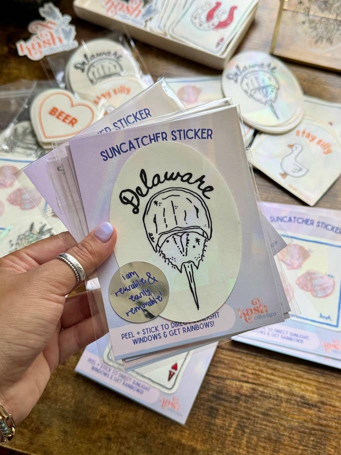 Delaware Horseshoe Crab Suncatcher Sticker for wholesale by kash co studio