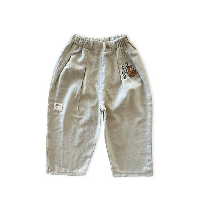 Light Green ’Shell And Coral’ Pleated Woven Trousers for wholesale by AUNTIE ME