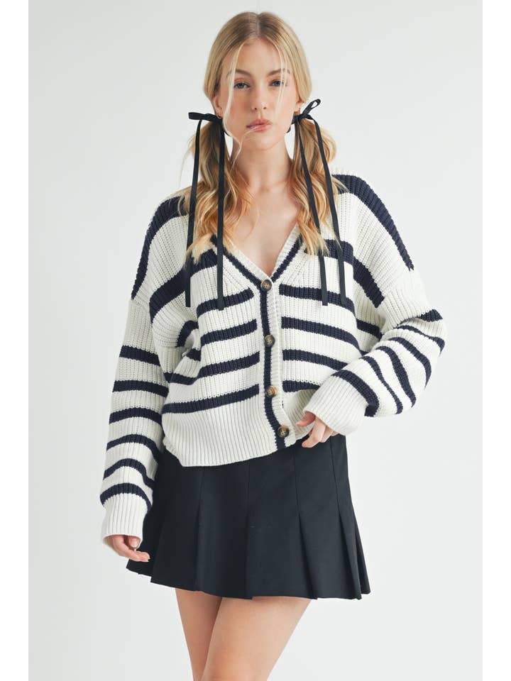 White Navy 3202ED Bona Striped Cardigan for wholesale on Faire
