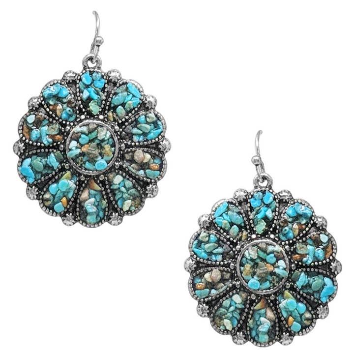 WESTERN STYLE TURQUOISE CHIP CONCHO EARRING, AE 8821 for wholesale by JOIA ACCESSORIES