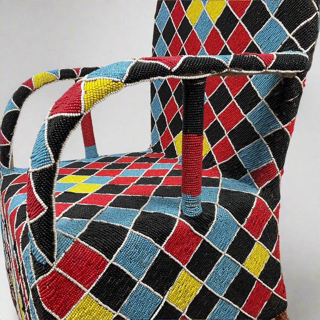 Ineza Home Décor – wholesale Chair – Yoruba king's throne hand-embroidered with glass beads #012