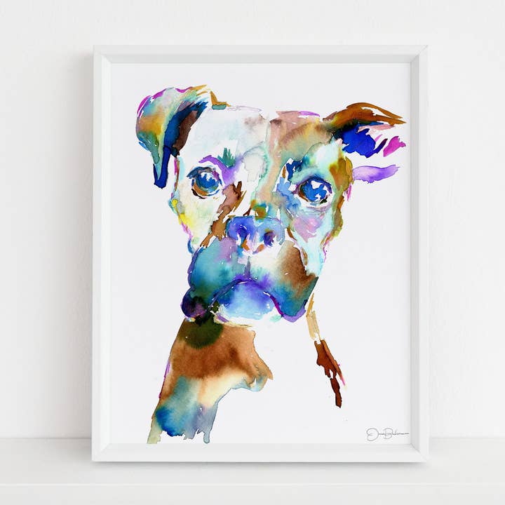 Boxer Watercolor Print | "Buck Up" by Jess Buhman for wholesale by Jess Buhman Art