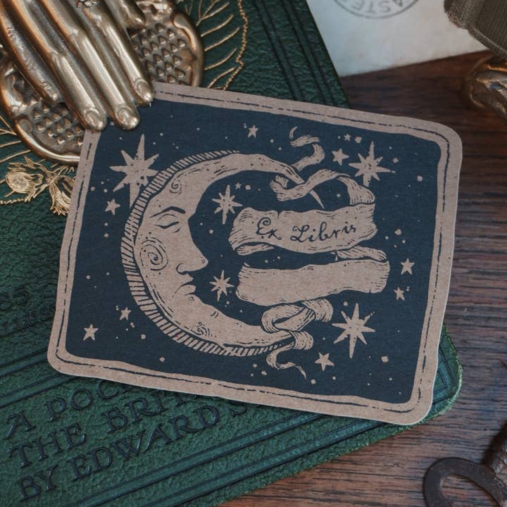 Tooth and Toad - Wholesale Sticker - Ex Libris moon Sticker | Kraft paper0