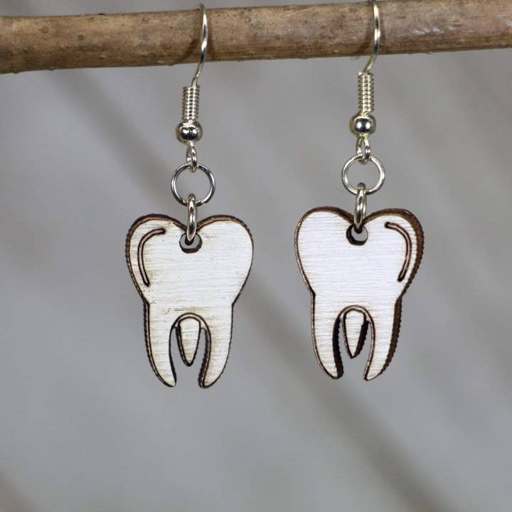 Molar Teeth Dangle Wooden Earrings for wholesale by Cates Concepts