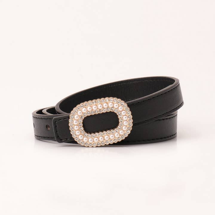 ACCITY - Wholesale Belt - Women's - CLASSIC VINTAGE RHINESTONE PEARL BUCKLE BELT_CWABE0389