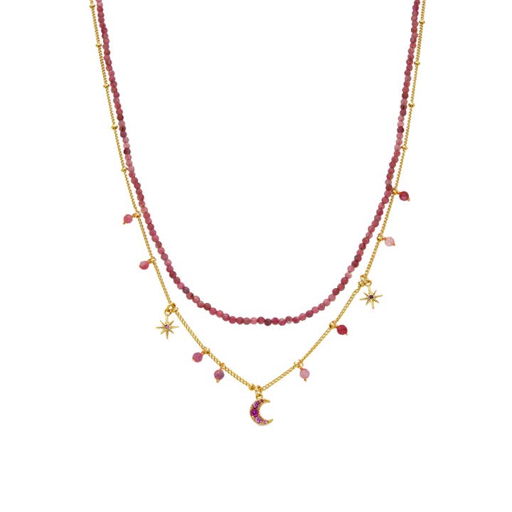 Halskette mit rosa Kristall, 18k vergoldet - Ethal für den Großhandel von Luxenter