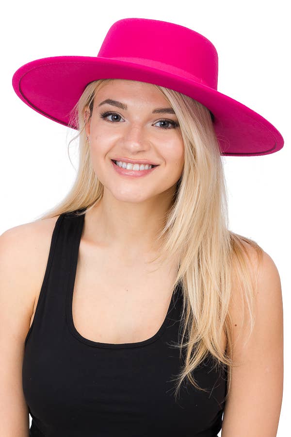 Cap Zone – wholesale Fedora - Dam – Wide Brim Bolero Faux Filt Pork Pie Crown Hat35