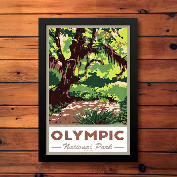 Olympic National Park Poster | Washington Retro Travel Art for wholesale by Lionheart Graphics