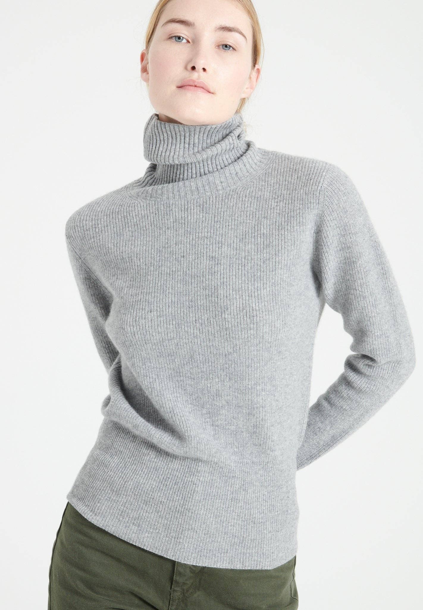 light grey LILLY 21 cashmere turtleneck sweater for wholesale on Faire0