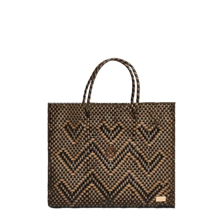 KLEINE SCHWARZ/GOLDENE CHEVRON-EINKAUFSTASCHE für den Großhandel von Lola's Bag by Georgina Herrera