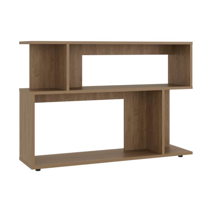 Natural Oak Asymmetrical Sofa SideTable with Open Storage Shelves, A Top Shelf, Modern Accent Style Table for Living Room Or Entryways for wholesale on Faire4