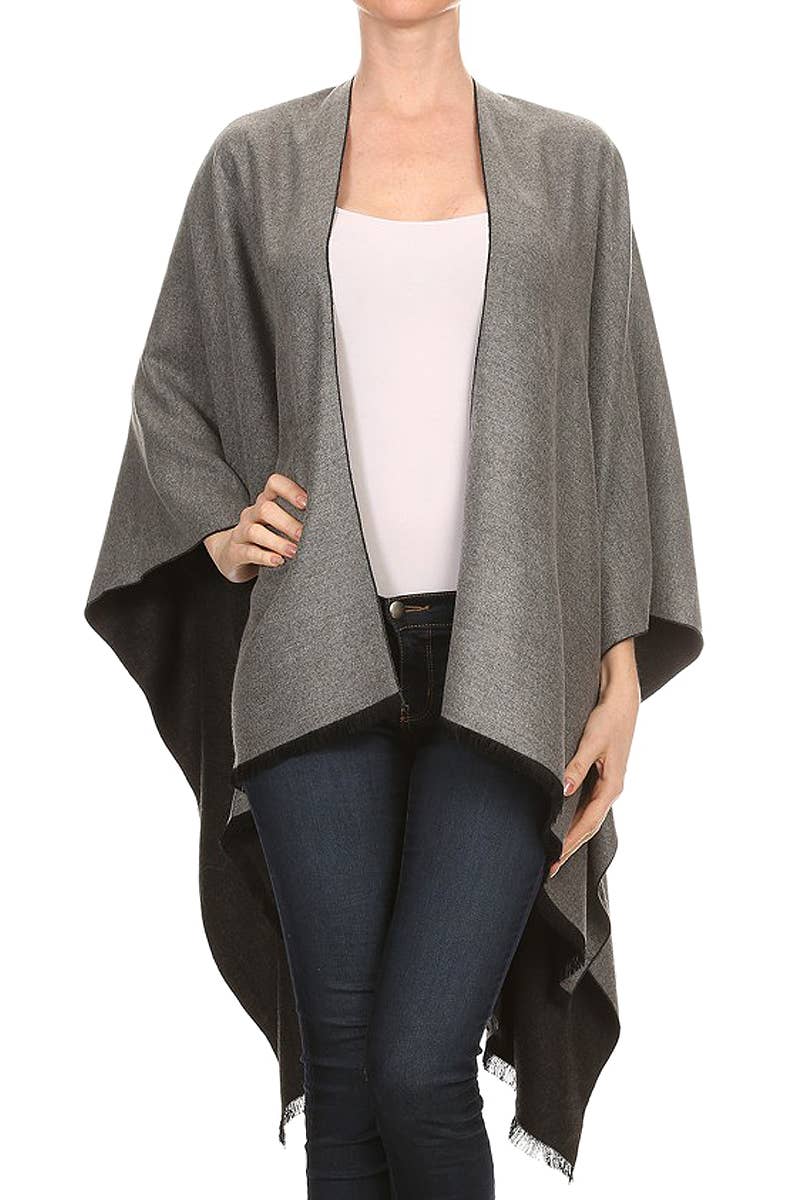 Cap Zone – wholesale Poncho – Women's – Reversible Faux Cashmere Open Cape Poncho2