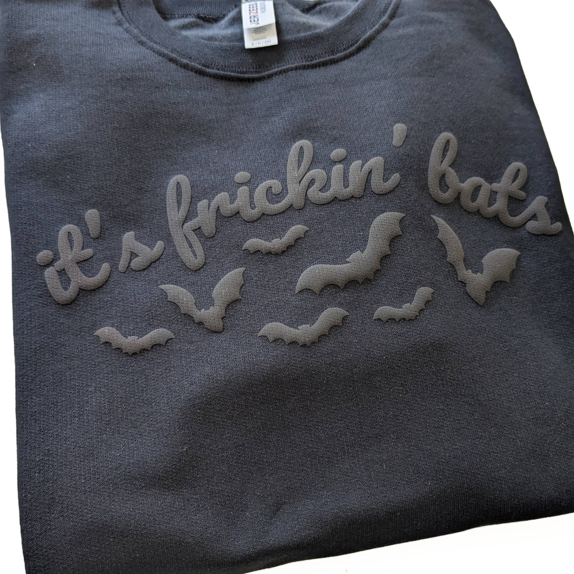 P E T I T R U E - Wholesale Graphic Sweatshirt - Women's - It's Frickin' Bats Puff Print Crewneck Halloween Sweatshirt 0