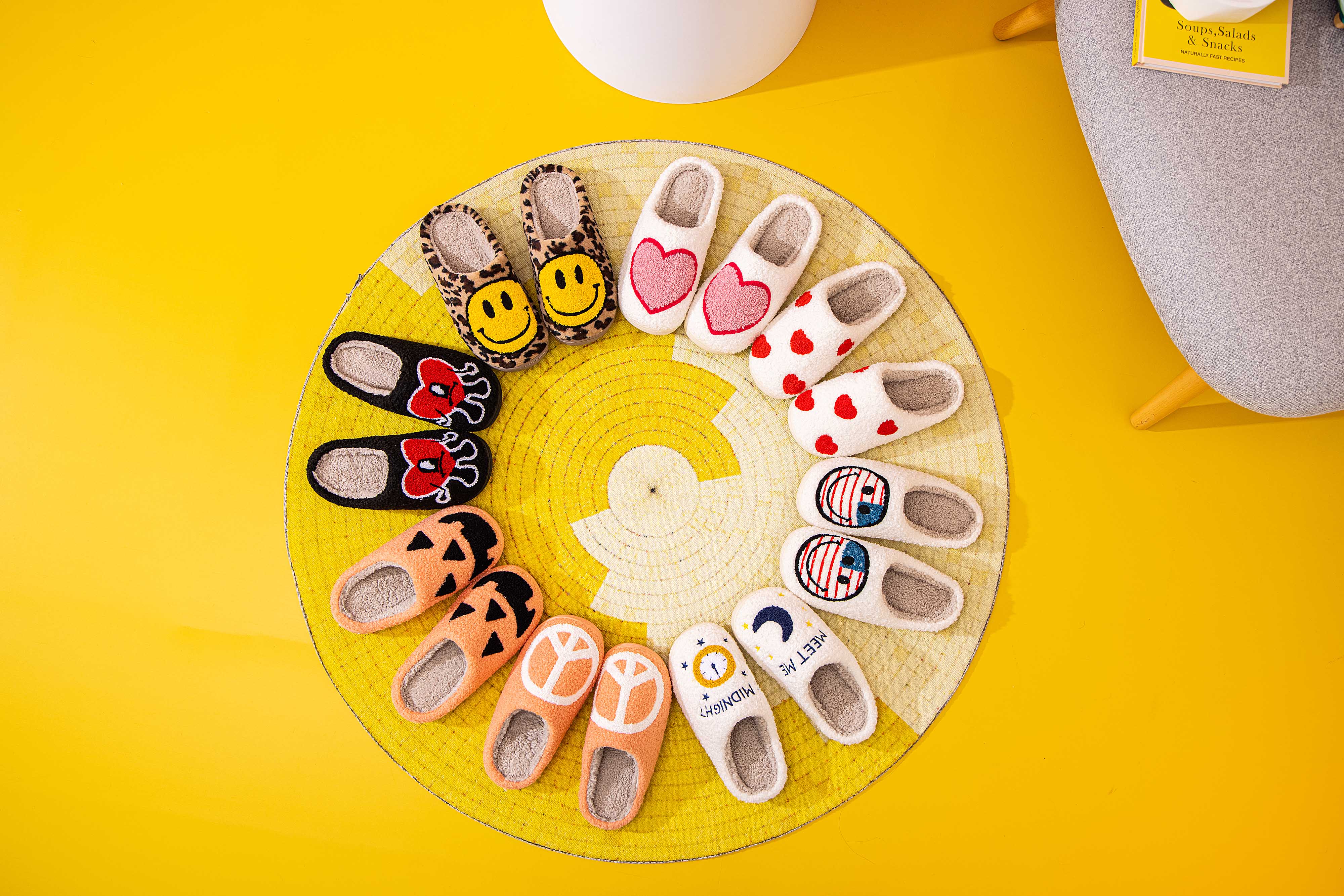 Peace Symbol Illustrated Plush Fur Slip on Slippers for wholesale on Faire4