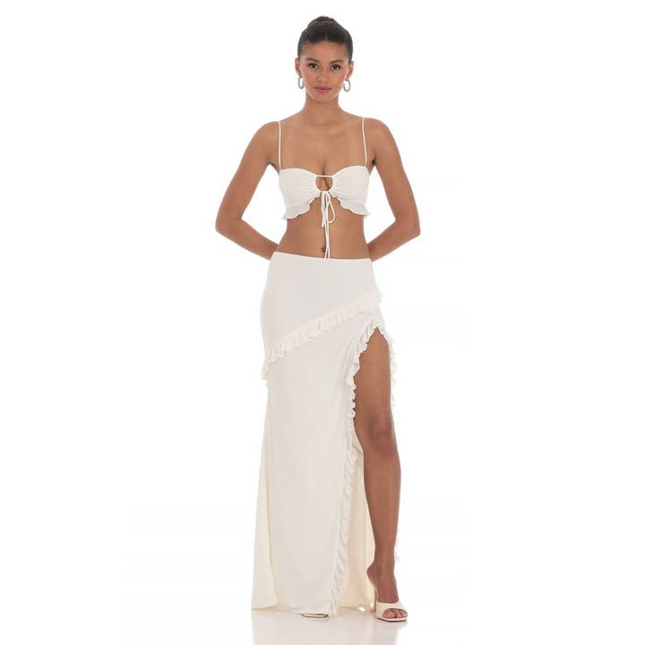 Completo a Due Pezzi con Volant in Bianco per la vendita all'ingrosso da parte di Lucy In The Sky