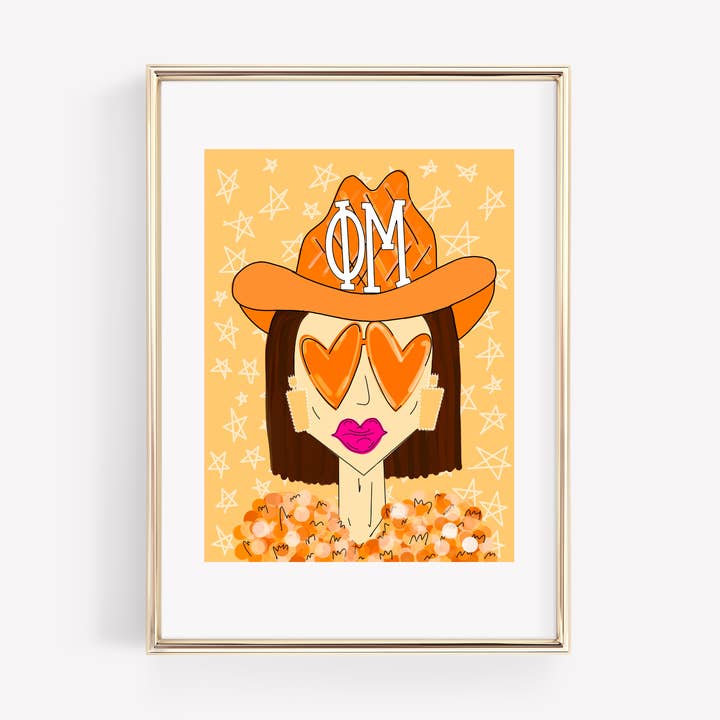 Phi Mu - CUSTOMIZABLE Orange Funky Cowgirl - PRINT for wholesale by Made By Marissa Art