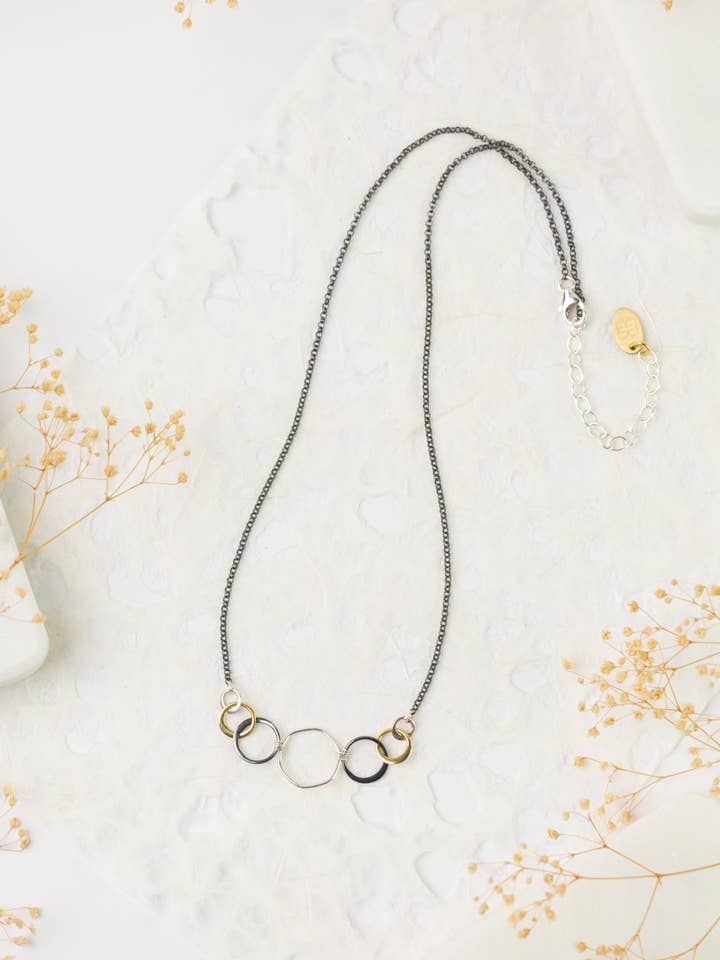 Nightfall 16-18" Mixed Metal Hoops Simple Necklace for wholesale by Anne Vaughan Designs Jewelry