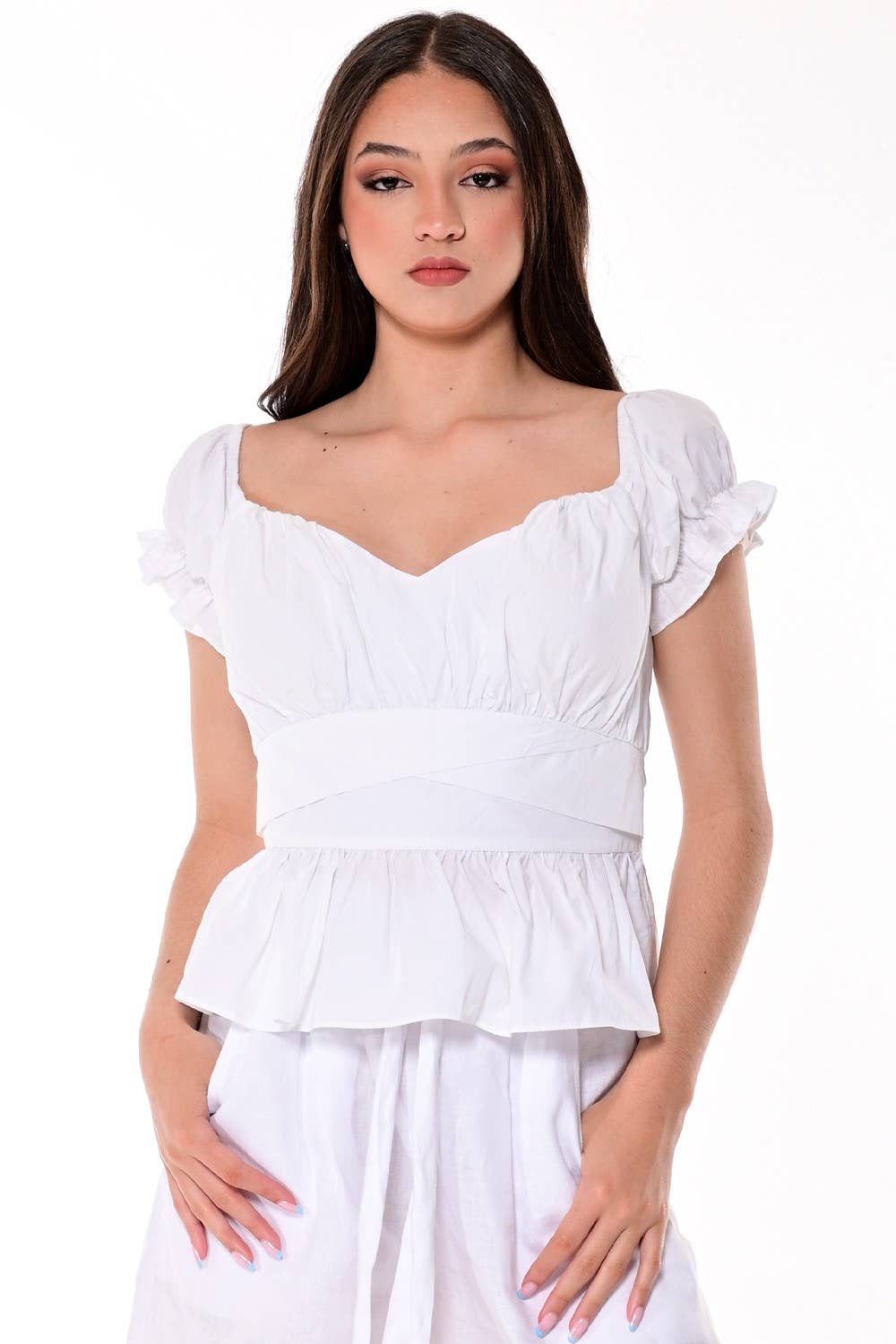 Ladies Sweet Heart Neck Top White by AZUCAR  for wholesale on Faire2