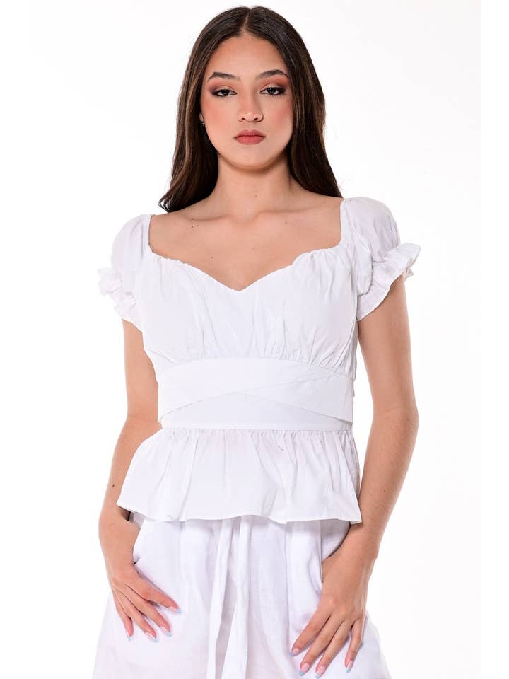 Ladies Sweet Heart Neck Top White by AZUCAR for wholesale on Faire2