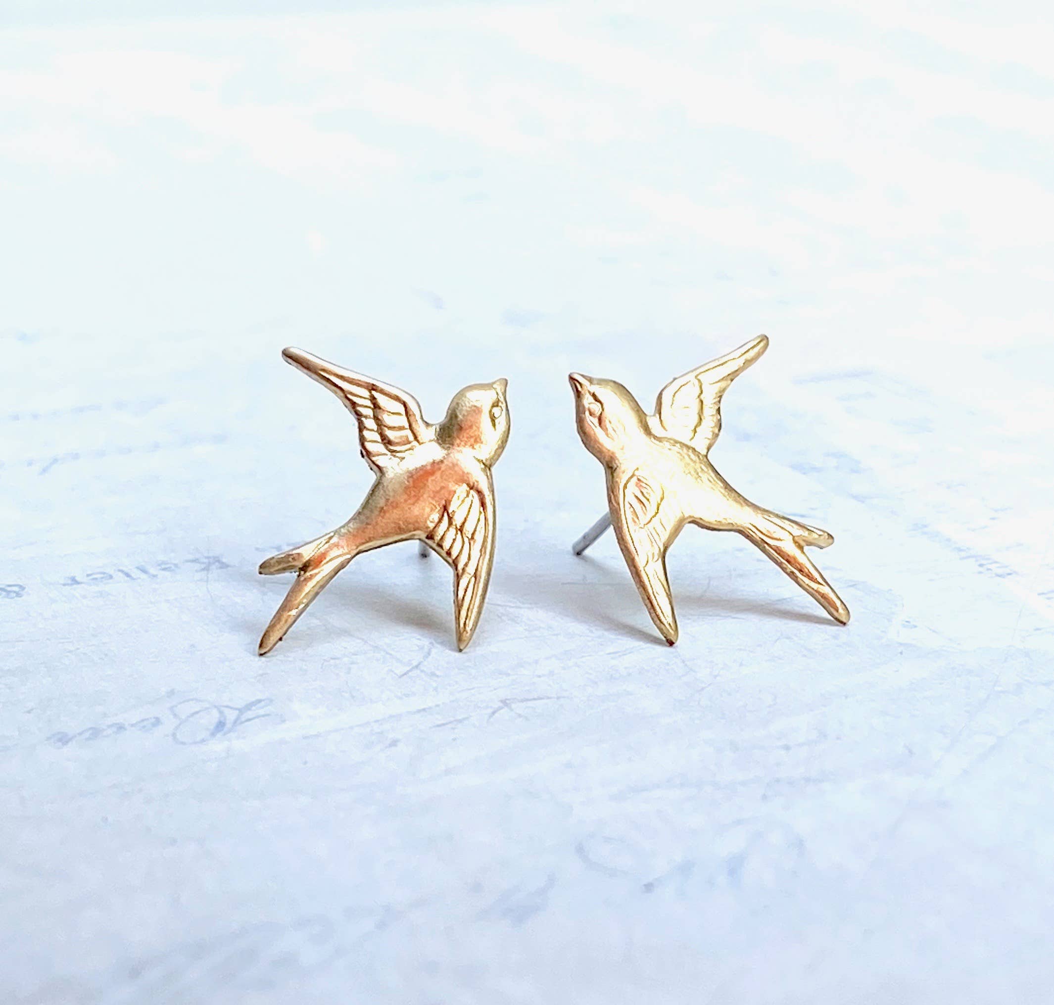 Red Truck Designs - Wholesale Stud/Post Earrings - Gold Bird Stud Earrings Bird Earrings Flying Sparrow6
