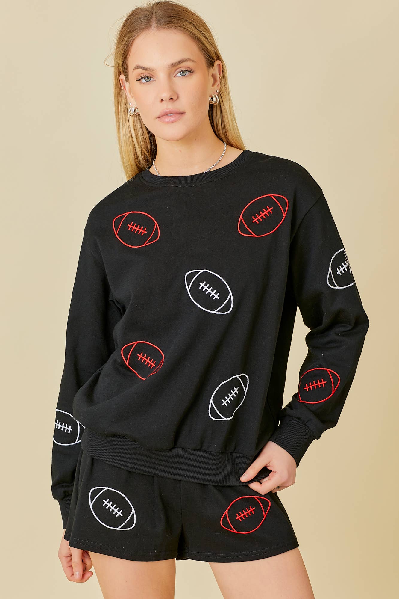 BLACK Game Day Football EMB Sweatshirt for wholesale on Faire4