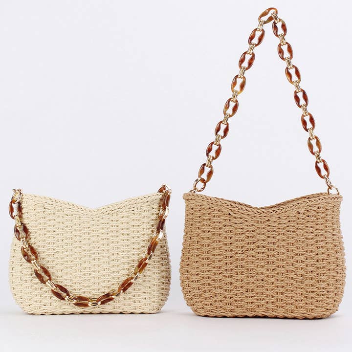 ACCITY - Wholesale Beach Bag - FASHIONABLE AND SIMPLE SOLID COLOR STRAW BAG_CWAB47027