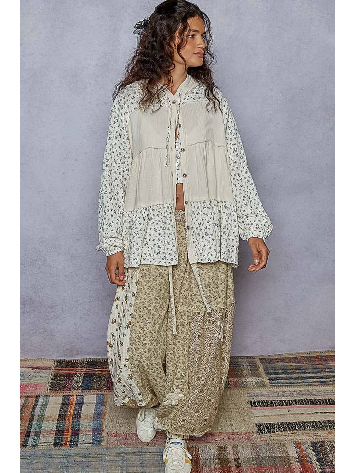 Pol Clothing - Vente Veste – femme - Veste à manches ballon en double gaze avec détails froncés13