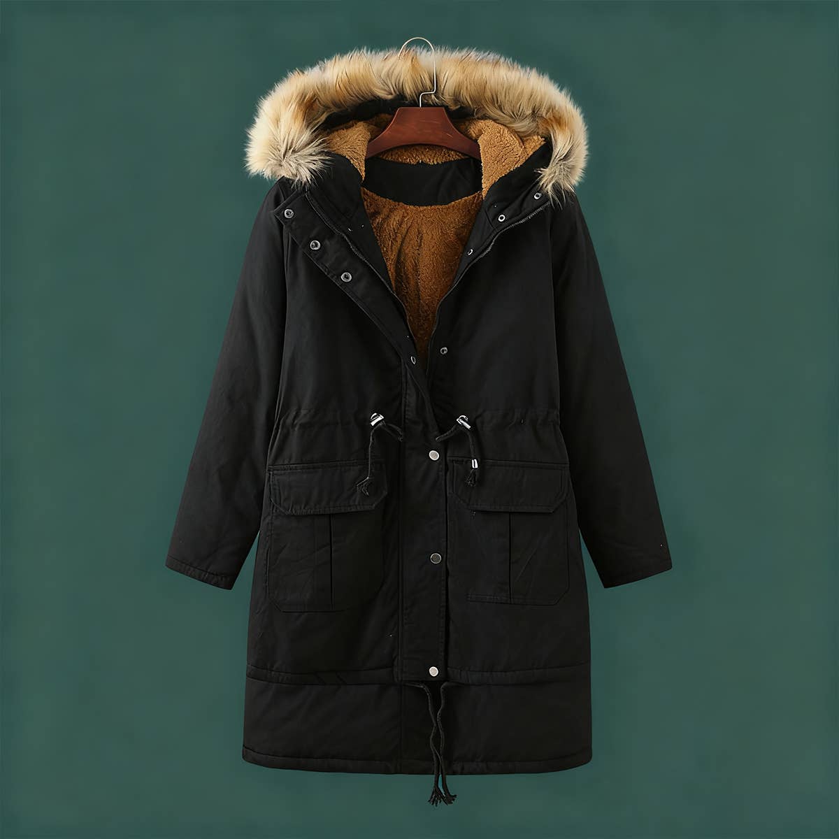 Lily Clothing - Wholesale Jacket - Women's - Jacket with a fur collar and a cinched waist0