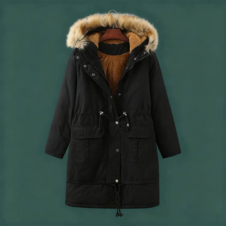 Lily Clothing - Wholesale Jacket - Women's - Jacket with a fur collar and a cinched waist