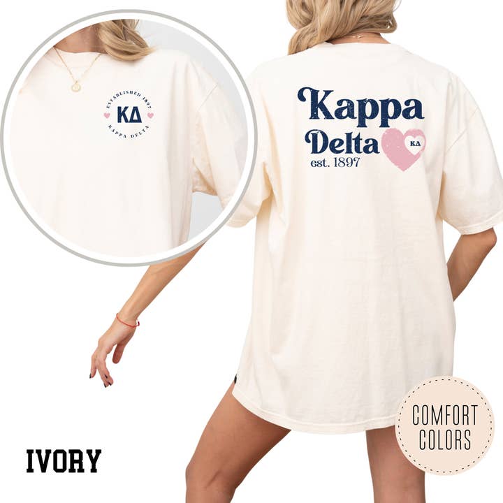 T-shirt de sororité Kappa Delta Faded Love Comfort Colors pour la vente par Kite and Crest