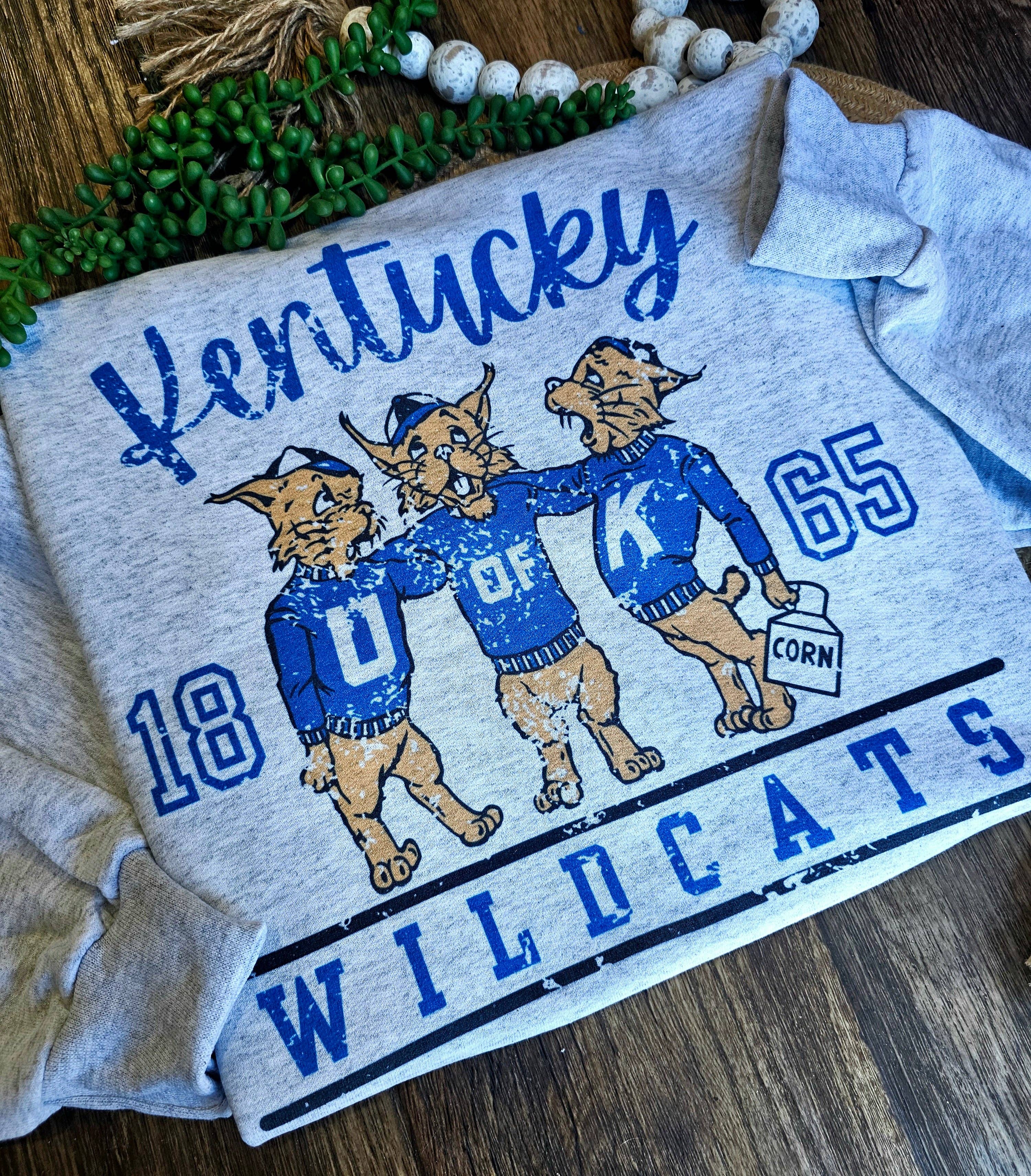 Retro Raccoon Creations – Camisola gráfica - Mulher por atacado – Moletom vintage Kentucky Wildcats 18652