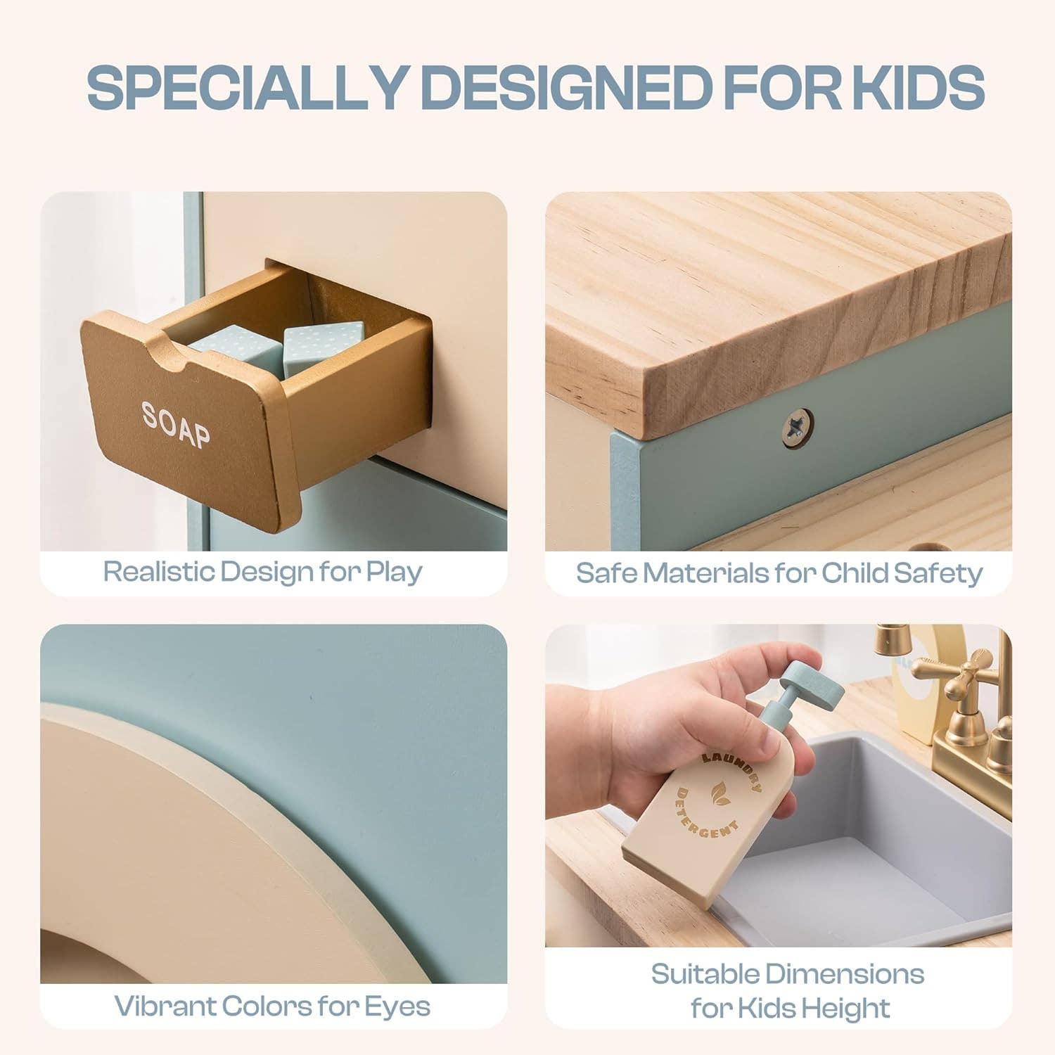 Robud & Mewoofun Official Store – Conjunto de brinquedos - Crianças por atacado – Robud Conjunto de Brinquedo de Máquina de Lavar de Madeira para Crianças8