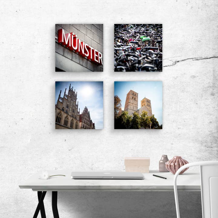 fotovierkant 10x10cm - Münster op hout voor wholesale door Kila-Photography - Deine Stadt auf Holz