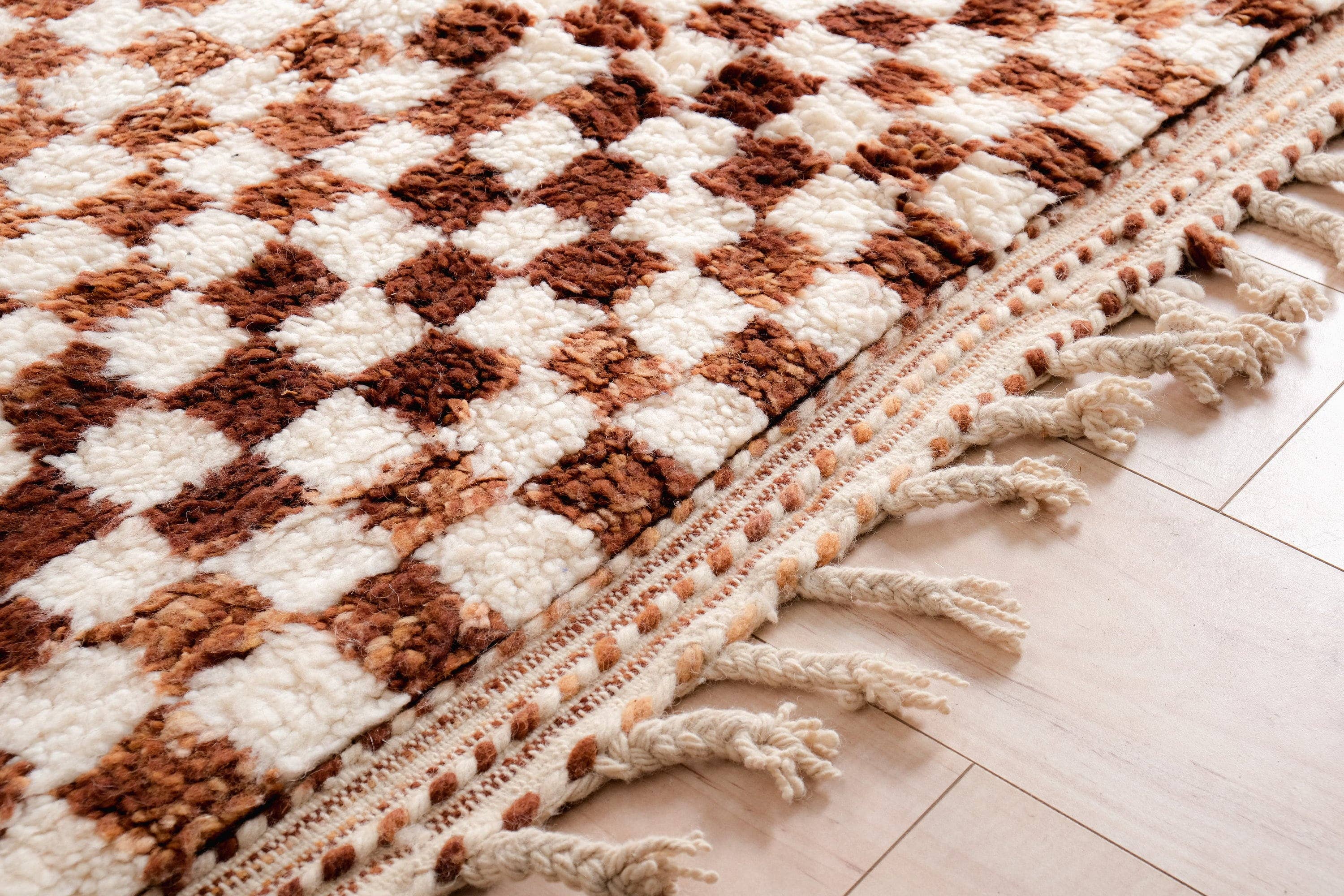 Moroccan Woven Treasures - Wholesale Area Rug - Moroccan brown Checkered rug, Soft wool Large Area Rug6