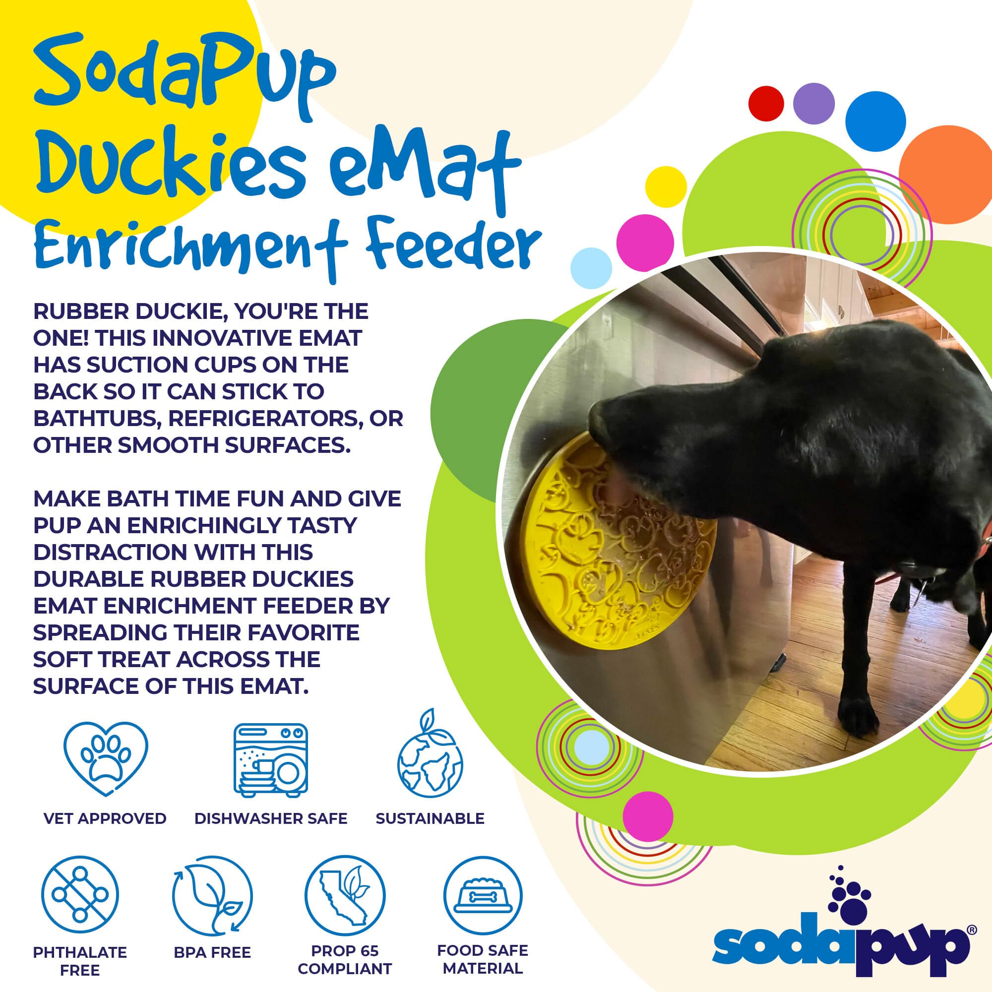 SodaPup Dog Toys - Venta al por mayor Esterilla para comedero de mascotas - Perros - Tapete para lamer carne con ventosas Duckies Design2