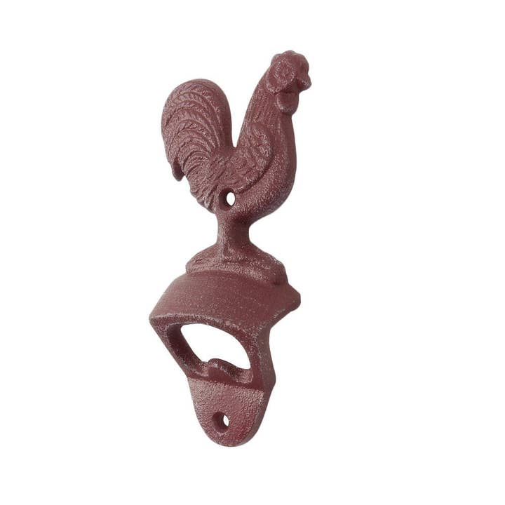 Hampton Nautical - Wholesale Bottle/Wine Opener - Rustic Red Whitewashed Cast Iron Rooster Bottle Opener 6"1